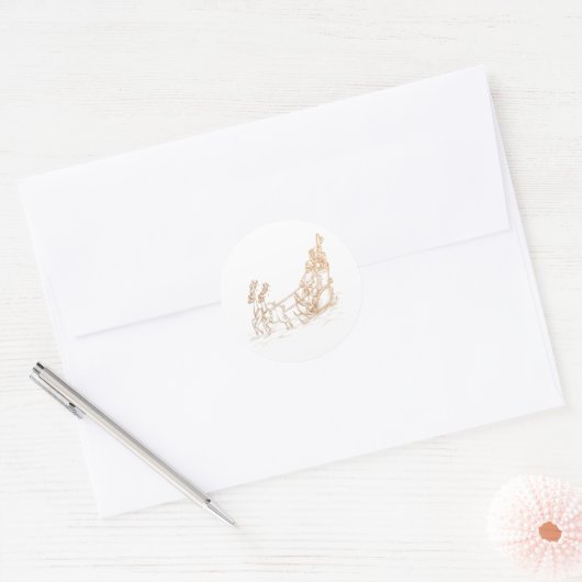 サンタ飛んでいるクリスマス – トナカイ ラウンドシール (封筒)