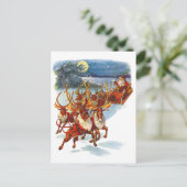 サンタ飛んでいるクロースとトナカイの誘導そり シーズンポストカード (スタンド正面)