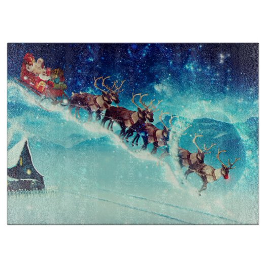 サンタ飛んでいるクロースとトナカイ カッティングボード (正面)