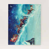 サンタ飛んでいるクロースとトナカイ ジグソーパズル (縦)