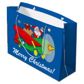 サンタ飛んでいるクロースと贈り物でいっぱいの飛行機 ラージペーパーバッグ (裏面アングル)