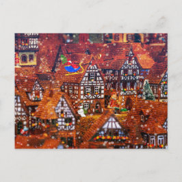 サンタ飛んでいるクロースOver a Gingerbread Village ポストカード