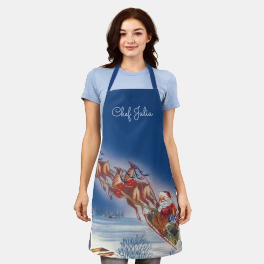 サンタ飛んでいるスレイwトナカイ エプロン (着用した状態)