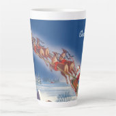 サンタ飛んでいるスレイwトナカイ カフェラテマグ (正面)