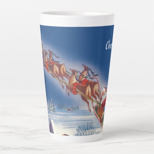 サンタ飛んでいるスレイwトナカイ カフェラテマグ (正面)