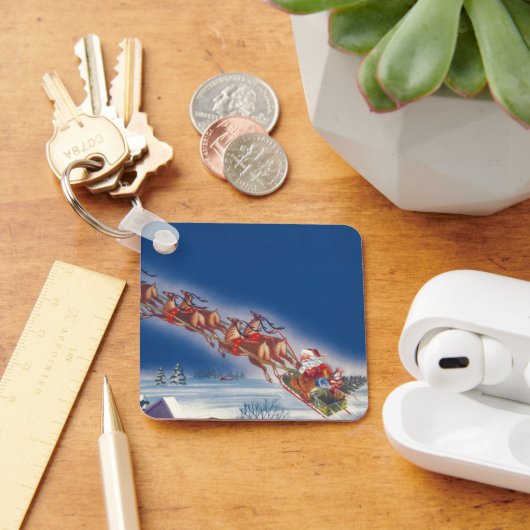 サンタ飛んでいるスレイwトナカイ キーホルダー (デスク)