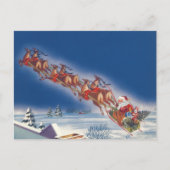 サンタ飛んでいるスレイwトナカイ シーズンポストカード (正面)