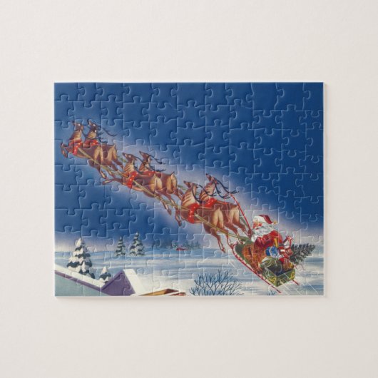サンタ飛んでいるスレイwトナカイ ジグソーパズル (横)