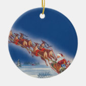 サンタ飛んでいるスレイwトナカイ セラミックオーナメント (正面)