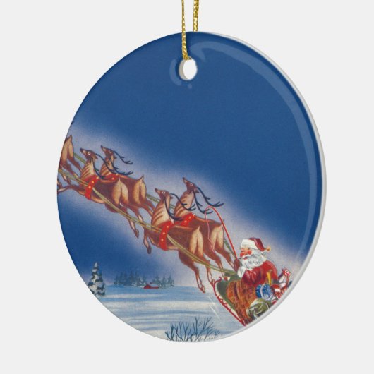サンタ飛んでいるスレイwトナカイ セラミックオーナメント (左)