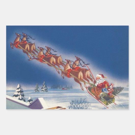 サンタ飛んでいるスレイwトナカイ ラッピングペーパーシート (正面)