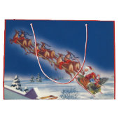 サンタ飛んでいるスレイwトナカイ ラージペーパーバッグ (裏面)