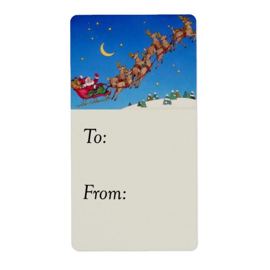 サンタ飛んでいるヒースライギフトラベル ラベル (正面)