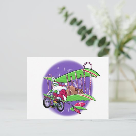 サンタ飛んでいるー自転車はがき ポストカード (スタンド正面)
