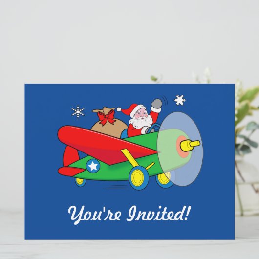 サンタ飛んでいるー飛行機ギフトクリスマスパーティー招待状 招待状 (スタンド正面)