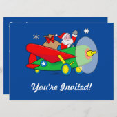 サンタ飛んでいるー飛行機ギフトクリスマスパーティー招待状 招待状 (正面/裏面)