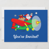 サンタ飛んでいるー飛行機ギフトクリスマスパーティー招待状 招待状 (正面)