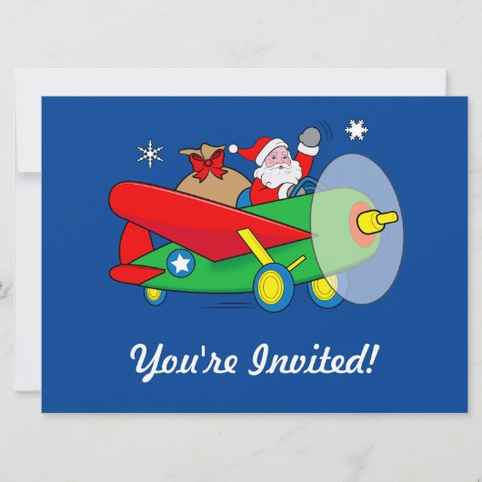 サンタ飛んでいるー飛行機ギフトクリスマスパーティー招待状 招待状 (正面)