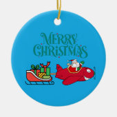 サンタ飛んでいるー飛行機、そり、ハート写真、クリスマス セラミックオーナメント (正面)
