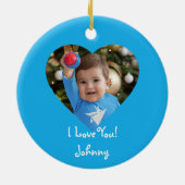 サンタ飛んでいるー飛行機、そり、ハート写真、クリスマス セラミックオーナメント (裏面)