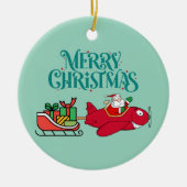 サンタ飛んでいるー飛行機、そり&プレゼント、クリスマス セラミックオーナメント (正面)
