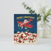 サンタ飛行機のクリスマスポストカード ポストカード (スタンド正面)