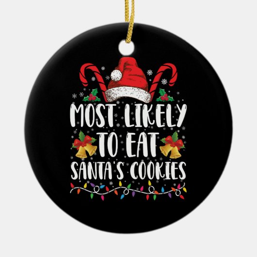サンタ食べのクッキーが最も多い セラミックオーナメント (正面)