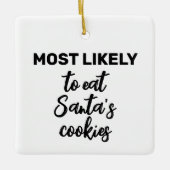 サンタ食べのクッキーが最も多い セラミックオーナメント (正面)
