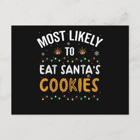 サンタ食べのクッキーに最も見込みのあるクリスマス ポストカード (正面)