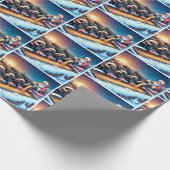 サンタ食べ物を与えの牛のクリスマス ラッピングペーパー (角)