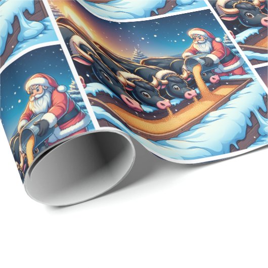 サンタ食べ物を与えの牛のクリスマス ラッピングペーパー (ロールコーナー)