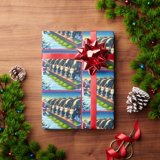 サンタ食べ物を与えの牛のクリスマス ラッピングペーパー (クリスマスギフト)