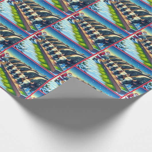 サンタ食べ物を与えの牛のクリスマス ラッピングペーパー (角)