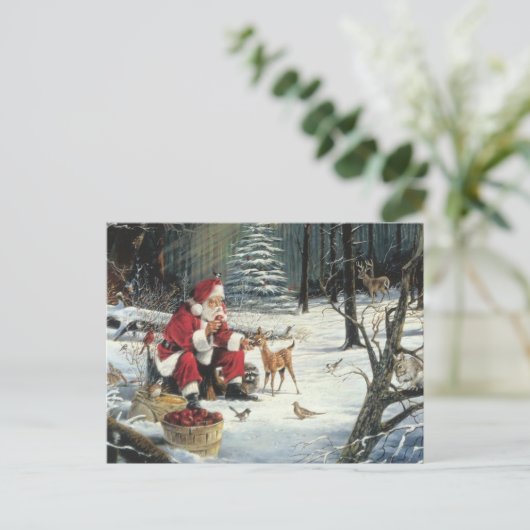 サンタ食べ物を与えクロースの動物 シーズンポストカード (スタンド正面)