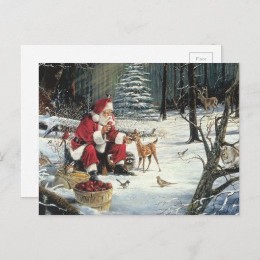 サンタ食べ物を与えクロースの動物 シーズンポストカード (正面/裏面)