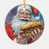 サンタ食べ物ーの生意気なチーズステーキ セラミックオーナメント (正面)