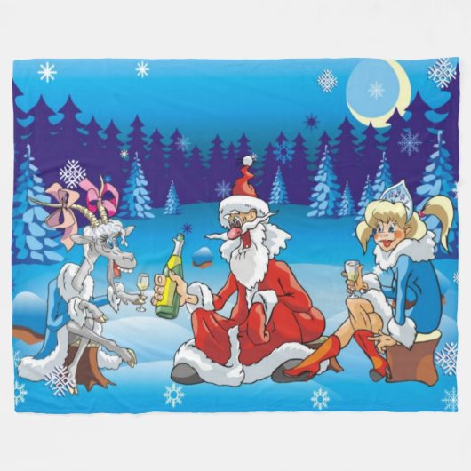 サンタ飲ーの醜いクリスマス フリースブランケット (正面(横))