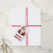 サンタ魅力的の喜びに満ちたスマイルとのラベル ギフトタグ (より糸付き)