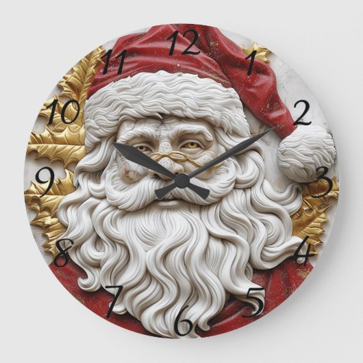 サンタ魅力的ー彫刻はクリスマスを体現する ラージ壁時計 (正面)