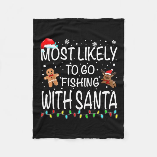 サンタ魚釣りと魚釣りに行く可能性が最おもしろい高 フリースブランケット (正面)