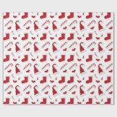 サンタ鮮やかエンボス赤色白ホリデーシーズン ラッピングペーパー (フラット)