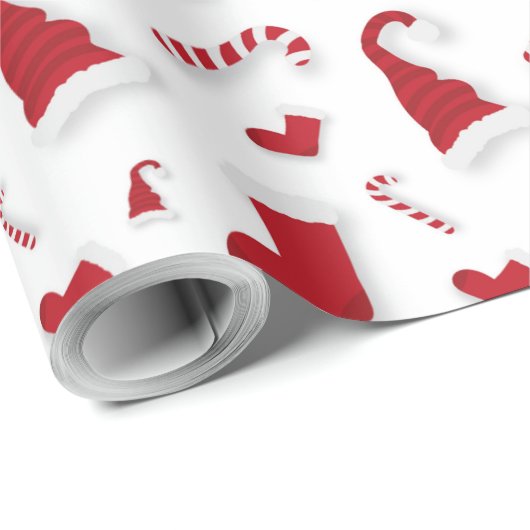 サンタ鮮やかエンボス赤色白ホリデーシーズン ラッピングペーパー (ロールコーナー)