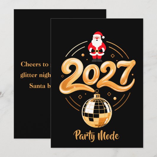 サンタ2027パーティモードゴールドディスコクリスマス シーズンカード (正面/裏面)