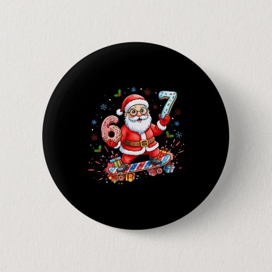 サンタ67ミームドーナツスケートボードメリークリスマス少年 缶バッジ (正面)