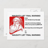 サンタ-いけないリスト-最終的な警告! シーズンポストカード (正面/裏面)