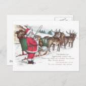 サンタ、そり、トナカイのヴィンテージクリスマス シーズンポストカード (正面/裏面)