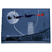 サンタ、そり、F-16ジェット機と赤い二面式クリスマス ラージペーパーバッグ (正面)