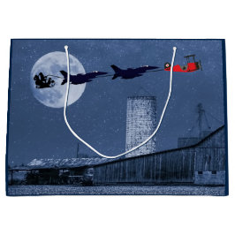 サンタ、そり、F-16ジェット機と赤い二面式クリスマス ラージペーパーバッグ