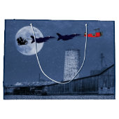 サンタ、そり、F-16ジェット機と赤い二面式クリスマス ラージペーパーバッグ (裏面)