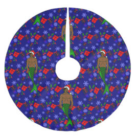 サンタ・アフリカの黒人醜いクリスマス人魚の贈り物 ブラッシュドポリエステルツリースカート